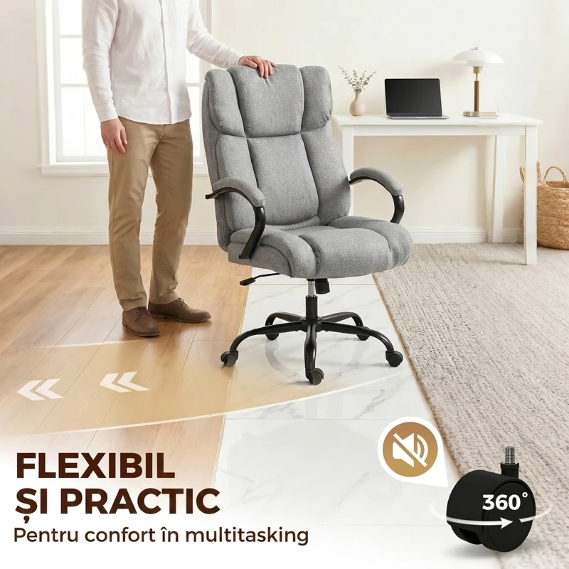 Vinsetto Scaun de Birou Ergonomic din Material Tip In, 220 kg, Rotativ, Reglabil pe Înălțime, Gri Deschis