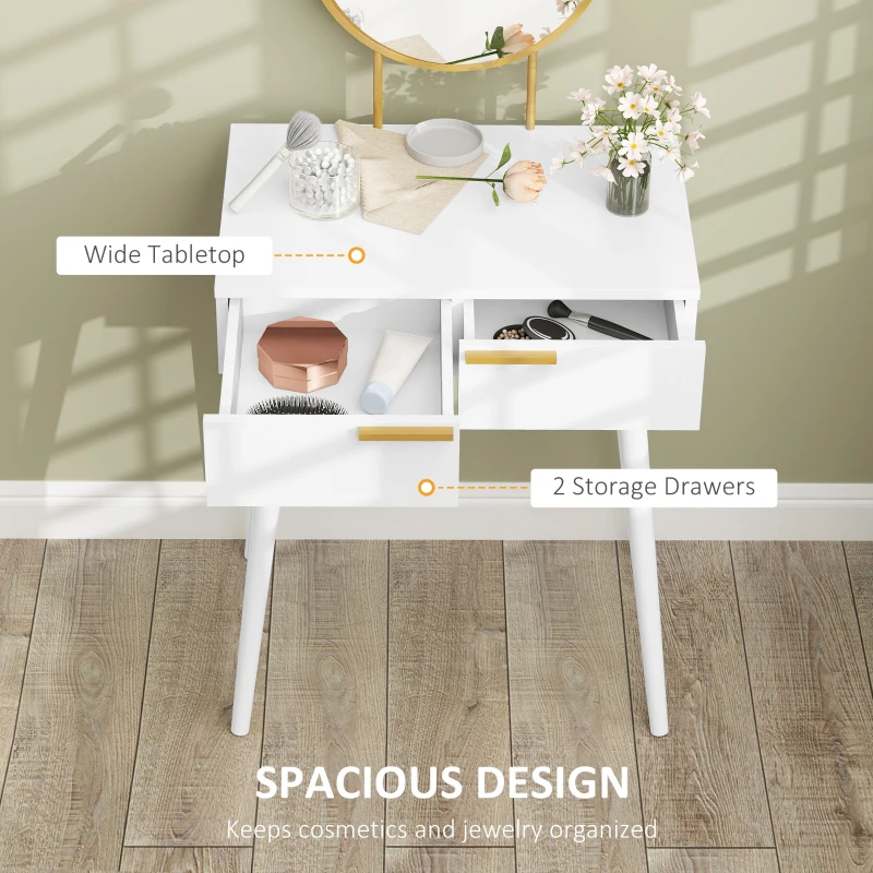 HOMCOM Elegant Dressing Table, with Round Mirror, 60 x 40 x 123 cm - White