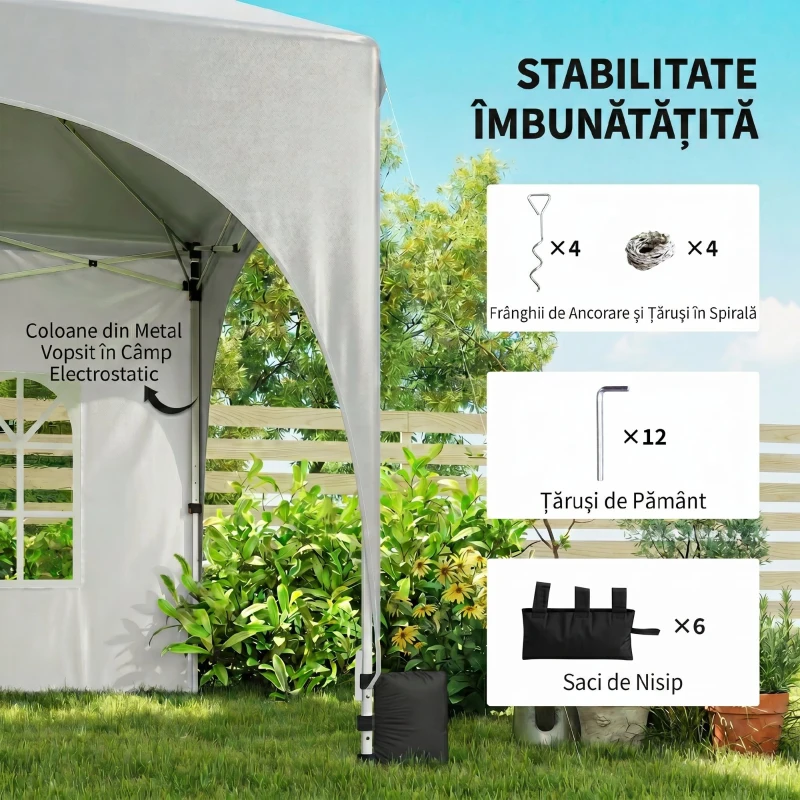 Outsunny Pavilion de Grădină Pliabil 3x6 m cu Pereți Detașabili și Geantă de Transport, Alb