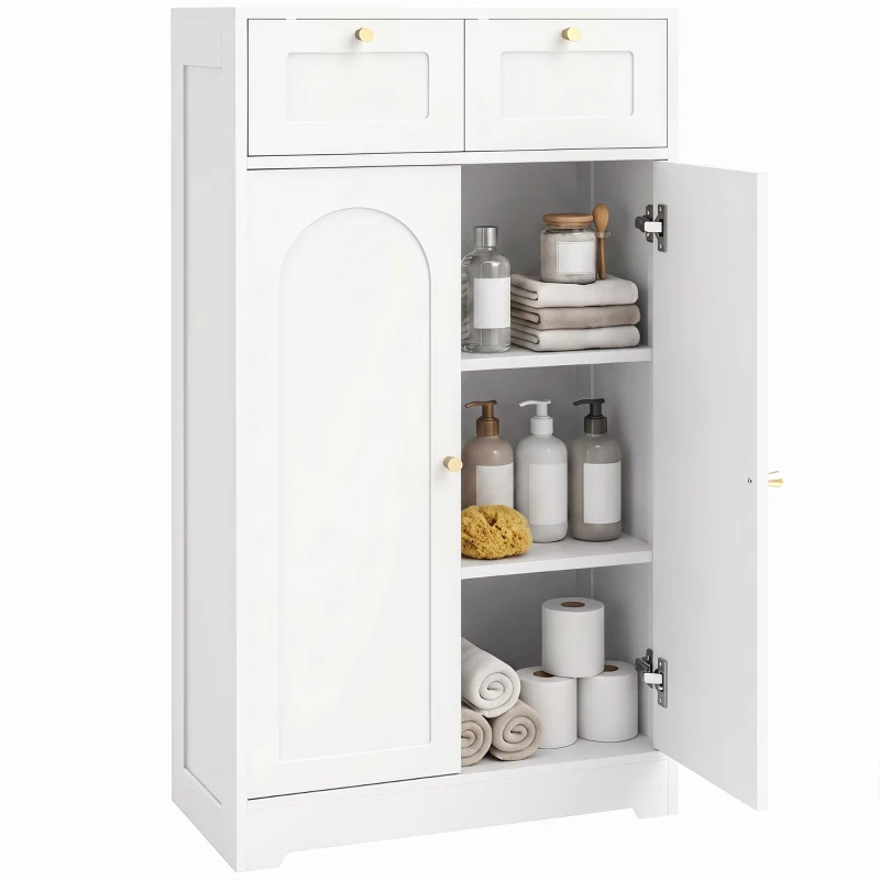 HOMCOM Smalle badkamerkast met 2 laden en verstelbare legplank, 60 x 30 x 108 cm, wit