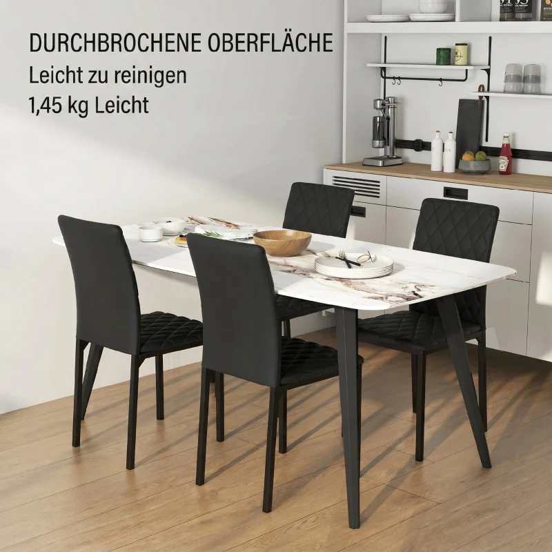 HOMCOM Set de 4 scaune pentru dining din piele sintetică cu cusături romboidale și picioare din metal, negru(m-7)