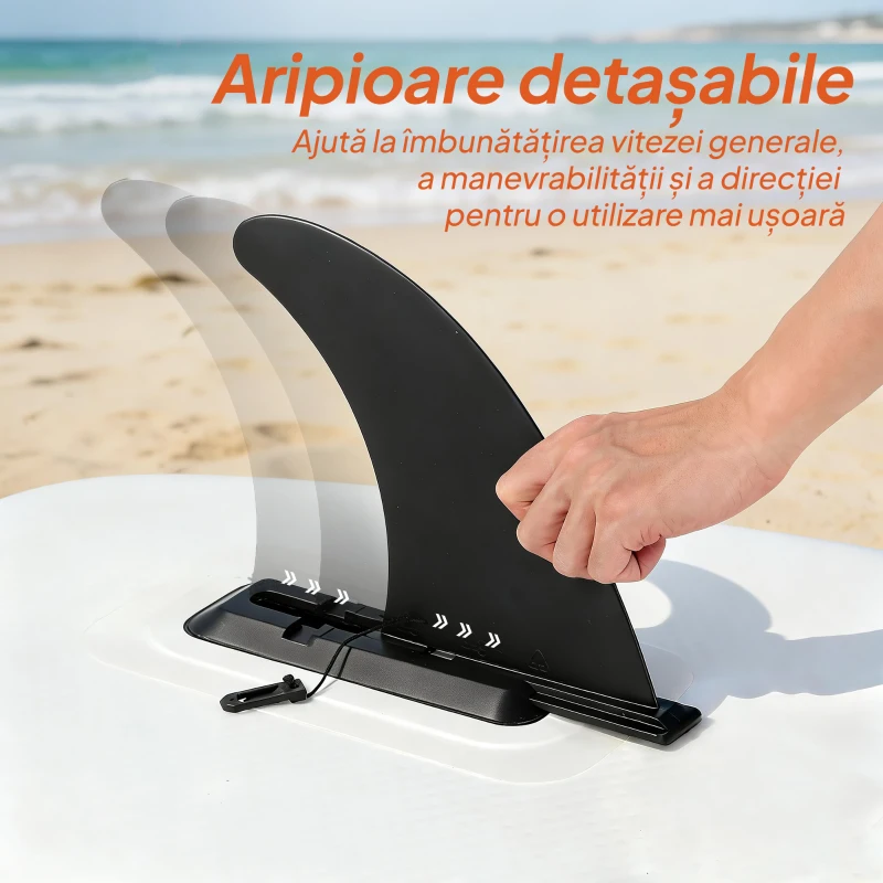 Outsunny Placă SUP Gonflabilă pentru Adulți, Stand Up Paddle Board cu Suprafață Antiderapantă EVA, Pagaie Reglabilă din Aluminiu, Rucsac, Pompă, Aripioară Detașabilă, Capacitate 160 kg, 320x82x15cm, Toate Nivelurile