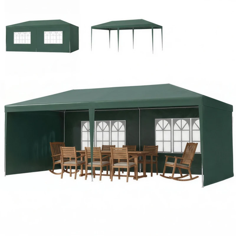 Outsunny 6x3 m Party Tent Gazebo Marquee Outdoor Patio Canopy Shelter with Windows and Side Panels, Green