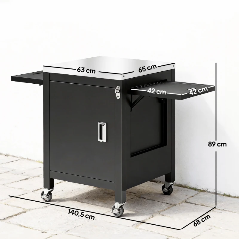 Outsunny Desserte jardin chariot de barbecue sur roulettes plateau en acier inoxydable Porte-Serviettes, 140,5 x 68 x 89 cm Noir