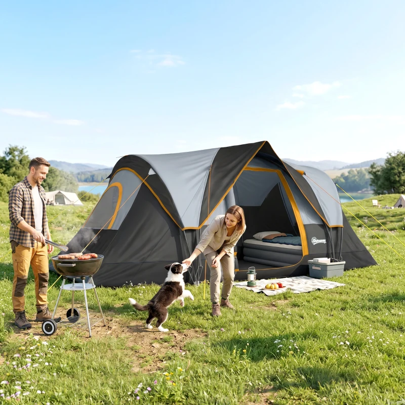 Outsunny 5 Man Camping Tent, Large Tunnel Tent, Water Resistant Hiking Shelter with Groundsheet and Carry Bag, Black