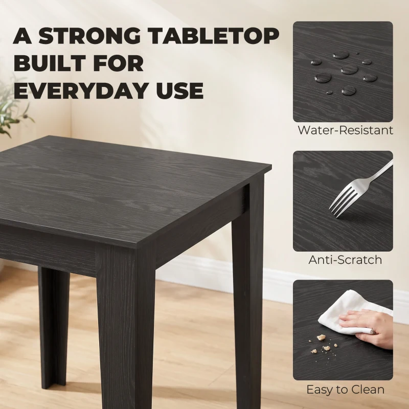 HOMCOM Dining Table for 4, 80L x 80W x 75Hcm, Modern Square Kitchen Table with Wood Effect Tabletop, Black Wood Effect