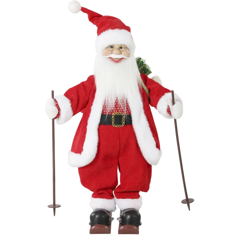 HOMCOM Animated Santa 66cm with Music, Adjustable Arms, Sound/Touch Activation, Skis, Poles