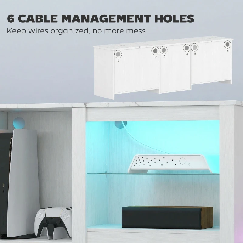 HOMCOM 70in TV Stand, with LED Lights and Storage - White