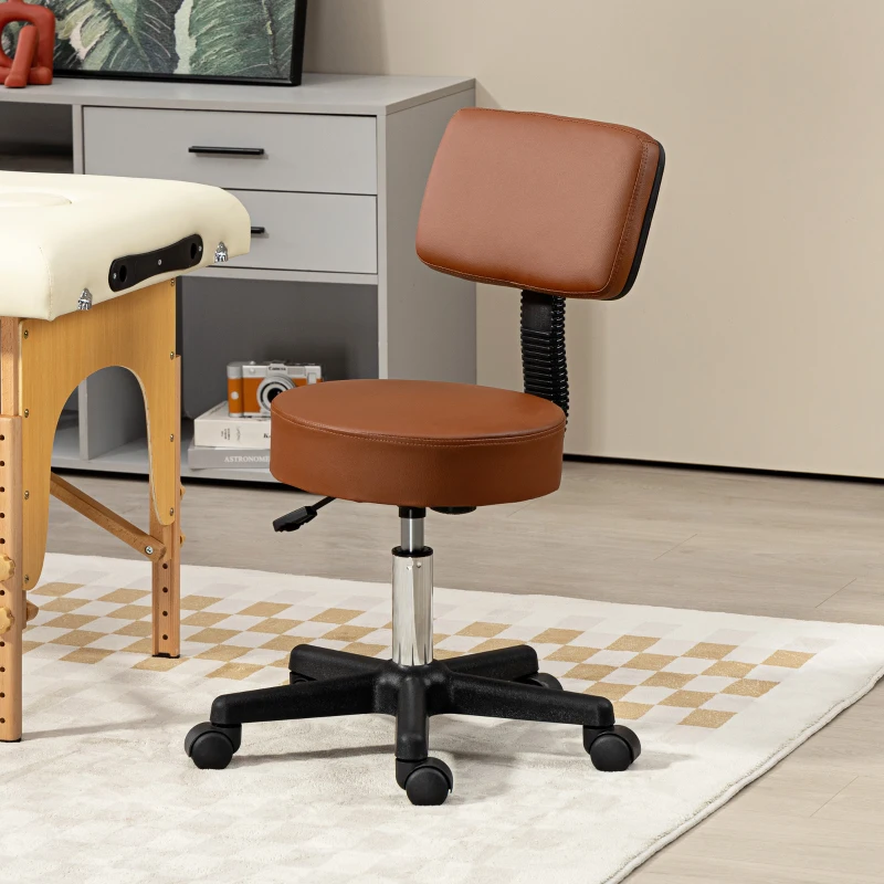 HOMCOM Beautician's Swivel Salon Chair w/ Padded Seat Back 5 Wheels Adjustable Height Salon Hairdressers Tattoo Spa Rolling Cushion Professional 48cm Brown
