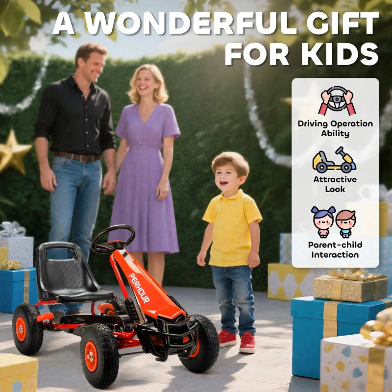 AIYAPLAY Kids Pedal Go Kart with Adjustable Seat, EVA Tyres, Manual Clutch, Brake, Go Kart for Kids 3-8 Years, Red