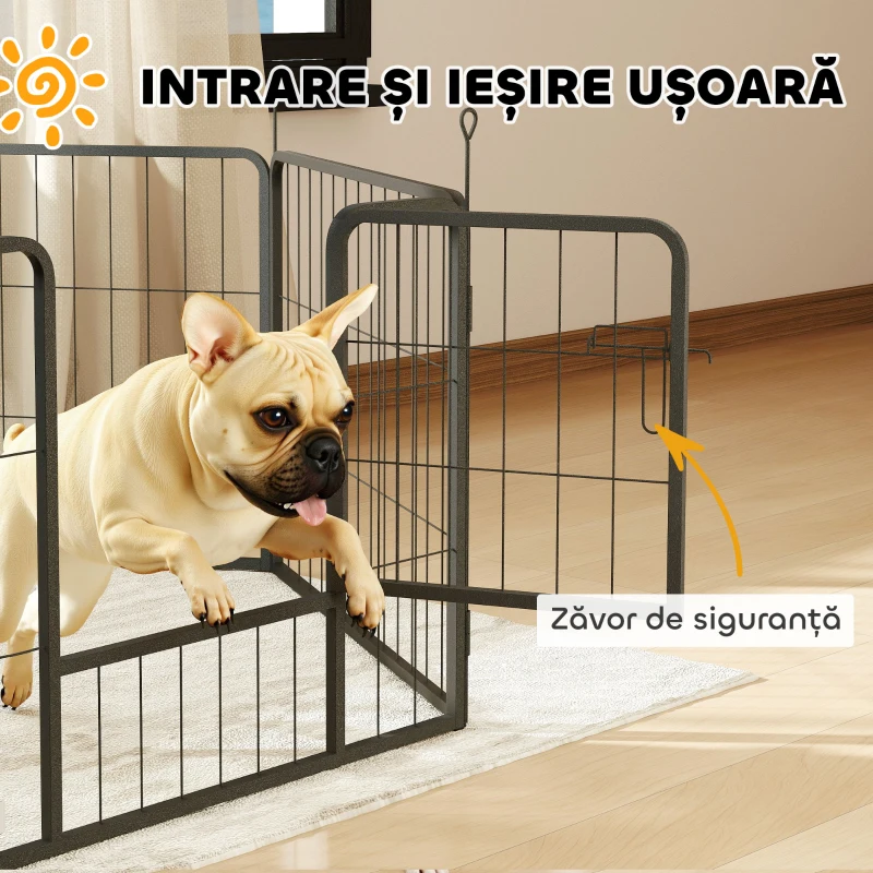 PawHut Țarc pentru Câini cu 6 Panouri Modulabile de 80x1.5x60 cm din Oțel Gri Închis cu Ușă de Intrare