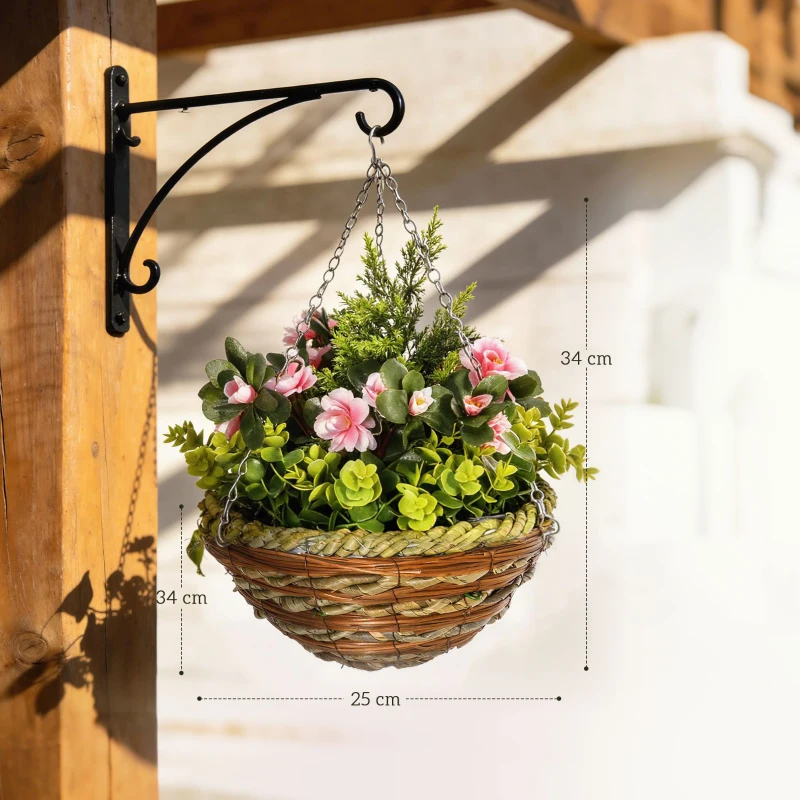 Outsunny Set of Two Hanging Lisianthus Flower Pots - Pink/Green