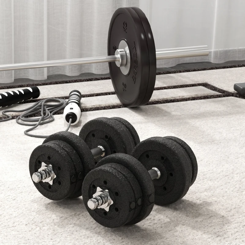 HOMCOM Set de gantere pentru sală de 25 kg în total, cu 12 discuri de greutăți și 2 bare de 2 kg, negru