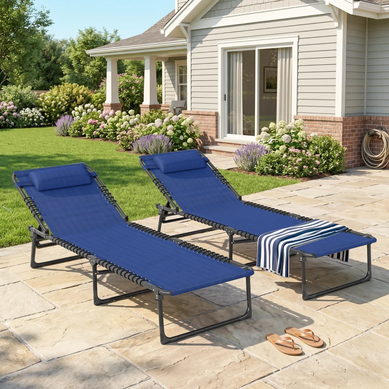 Outsunny Set of Two Folding Sun Loungers, with Four-Position Backs - Blue