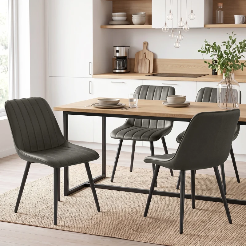 HOMCOM Faux Leather Upholstered Kitchen Chairs, Modern Dining Chairs Set of 2 with Metal Legs for Dining Room, Grey