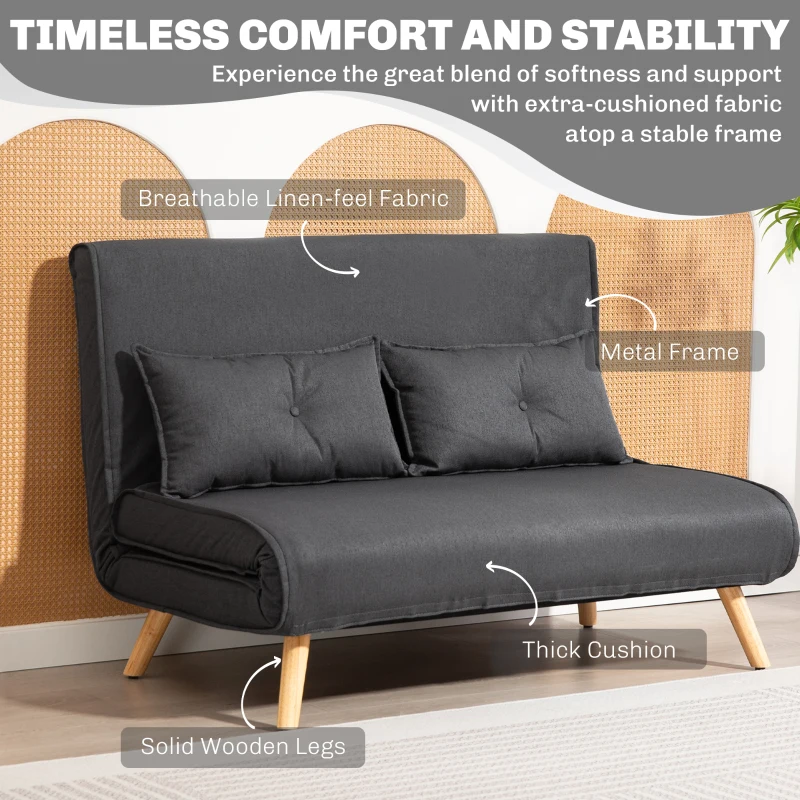 HOMCOM Two-Seater Linen-Look Sofa Bed - Charcoal Grey