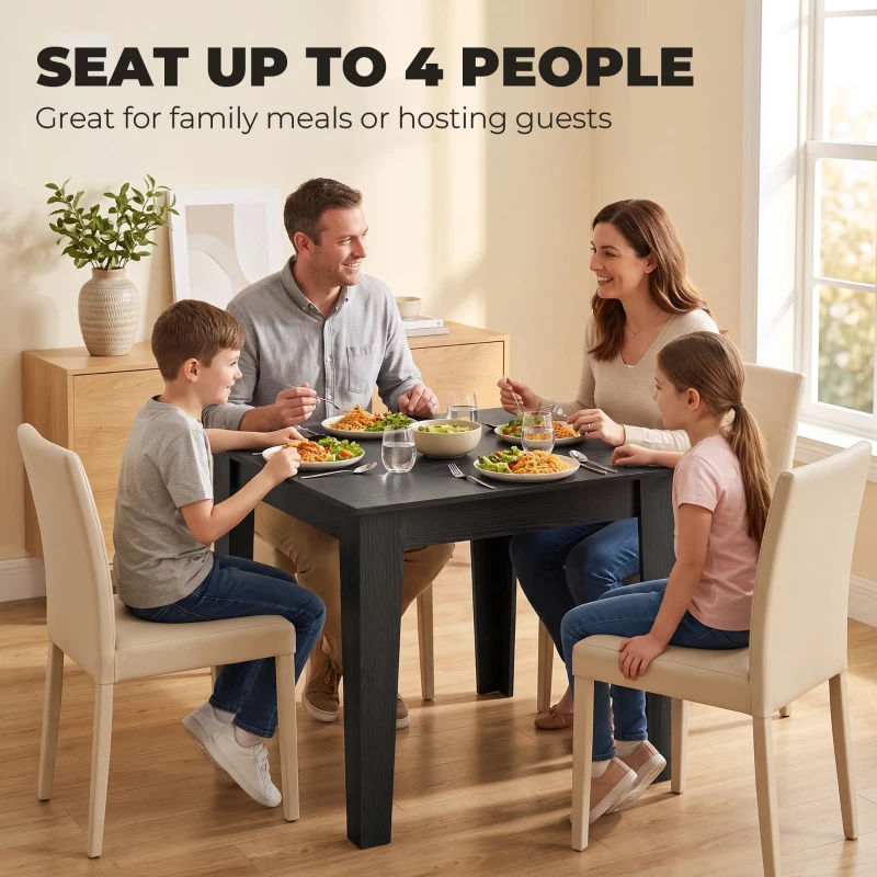 HOMCOM Dining Table for 4, 80L x 80W x 75Hcm, Modern Square Kitchen Table with Wood Effect Tabletop, Black Wood Effect