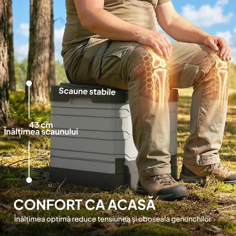 Outsunny WC Portabil pentru Camping cu 12 Pachete Coagulante și 12 Pungi de Eliminare, 42x46x43,5 cm, Gri și Negru