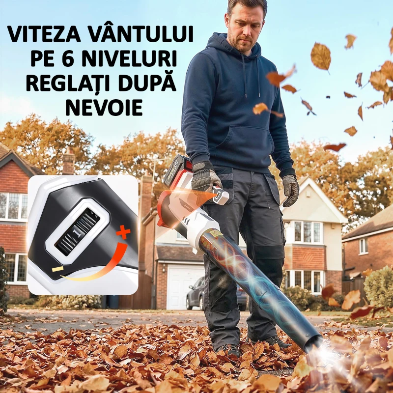 Outsunny Suflantă de Frunze fără Fir de 18 V cu 6 Viteze, Ușoară