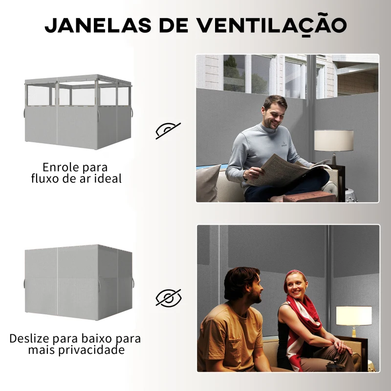 Outsunny 4 Paredes Laterais para Tenda 3x3 m Laterais de Tenda com 8 Janelas Proteção UV 30+ Impermeável Cinzento Claro