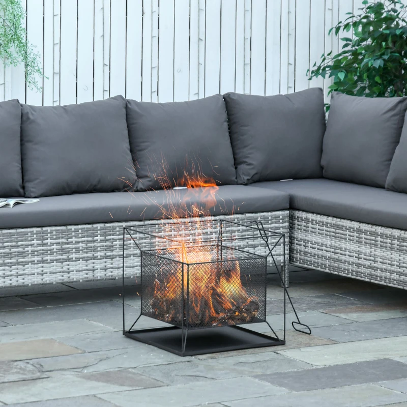Outsunny Braciere da Giardino a Legna Portatile con Attizzatoio 45x45x43cm Nero