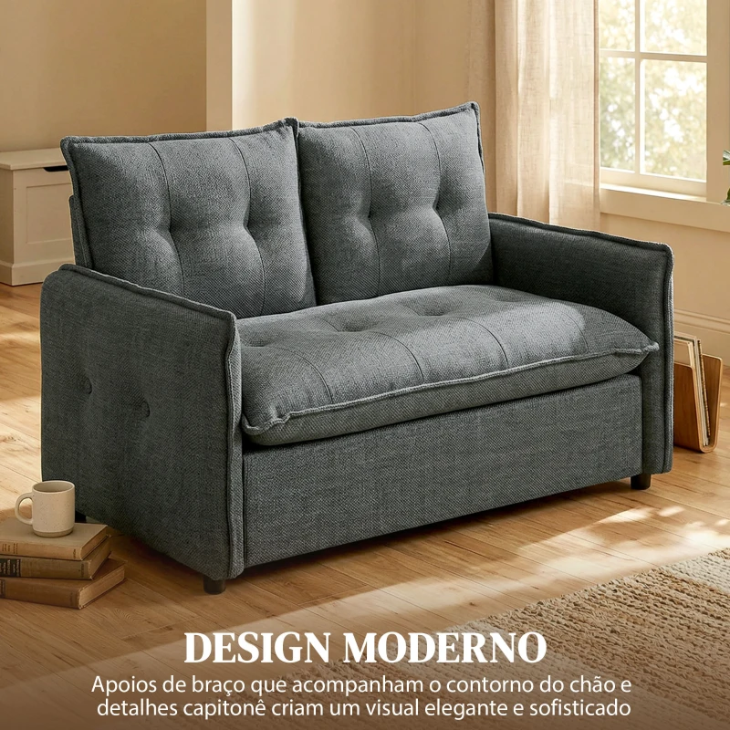 HOMCOM Sofá de 2 Lugares Estofado em Linho Sofá Moderno com Acolchoamento Grosso Design Capitoné 131x75x85 cm Cinza Escuro
