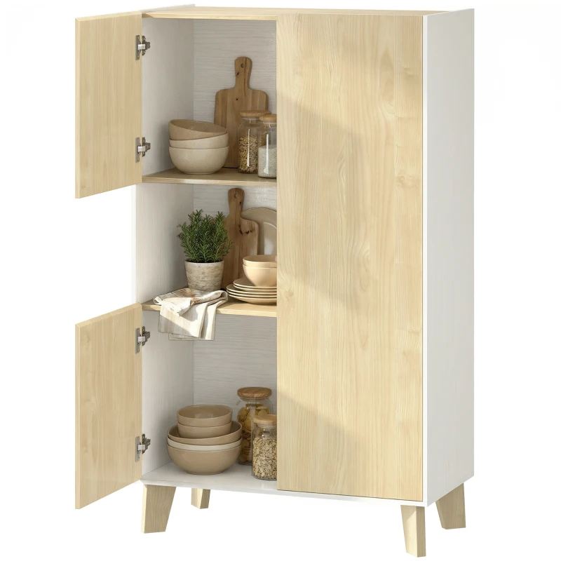 HOMCOM Credenza Cucina, Mobile Cucina a 6 Scomparti con Ante Soft Close per Soggiorno, Salotto, Bianco e Color Legno