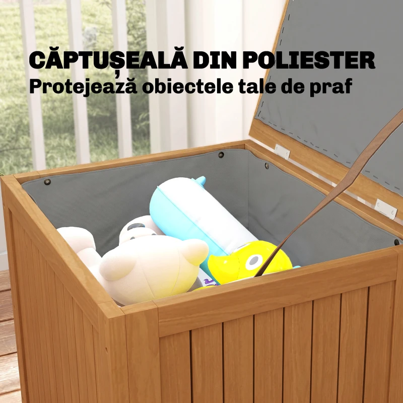 Outsunny Ladă de Depozitare de Exterior 130L cu Capac, Balamale și Curea, din Lemn, 63x51x58,5 cm, Maro