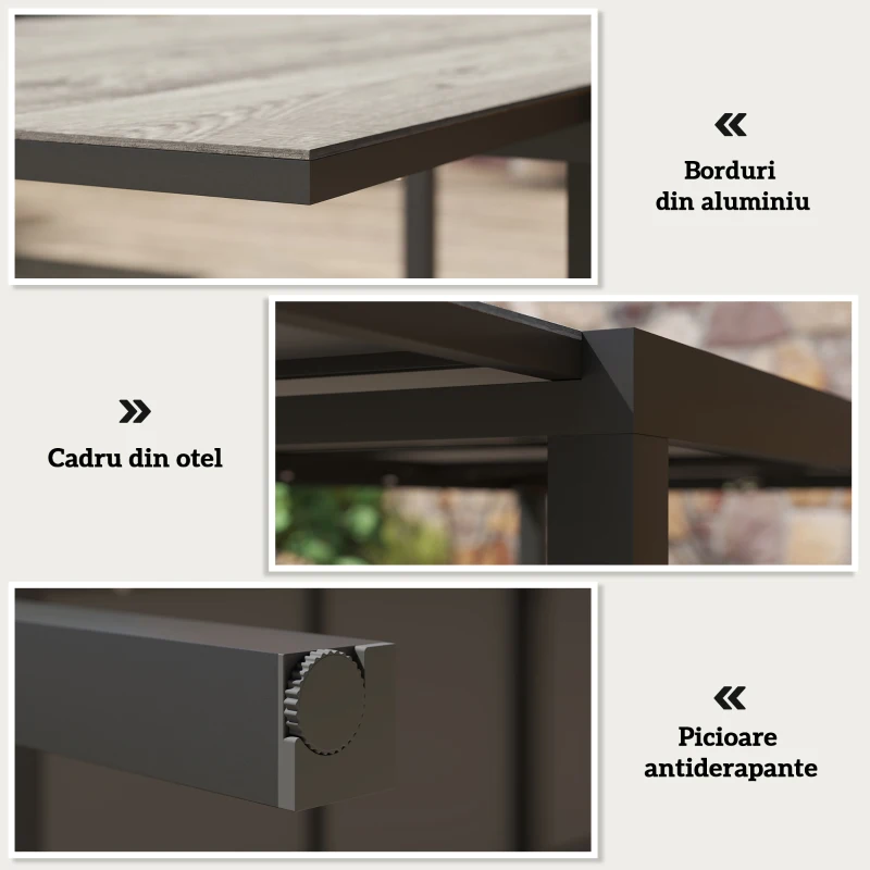 Outsunny Masă de Grădină Extensibilă de 160-240 cm pentru 6-8 Persoane Rectangulară din Oțel și Aluminiu, Efect Lemn