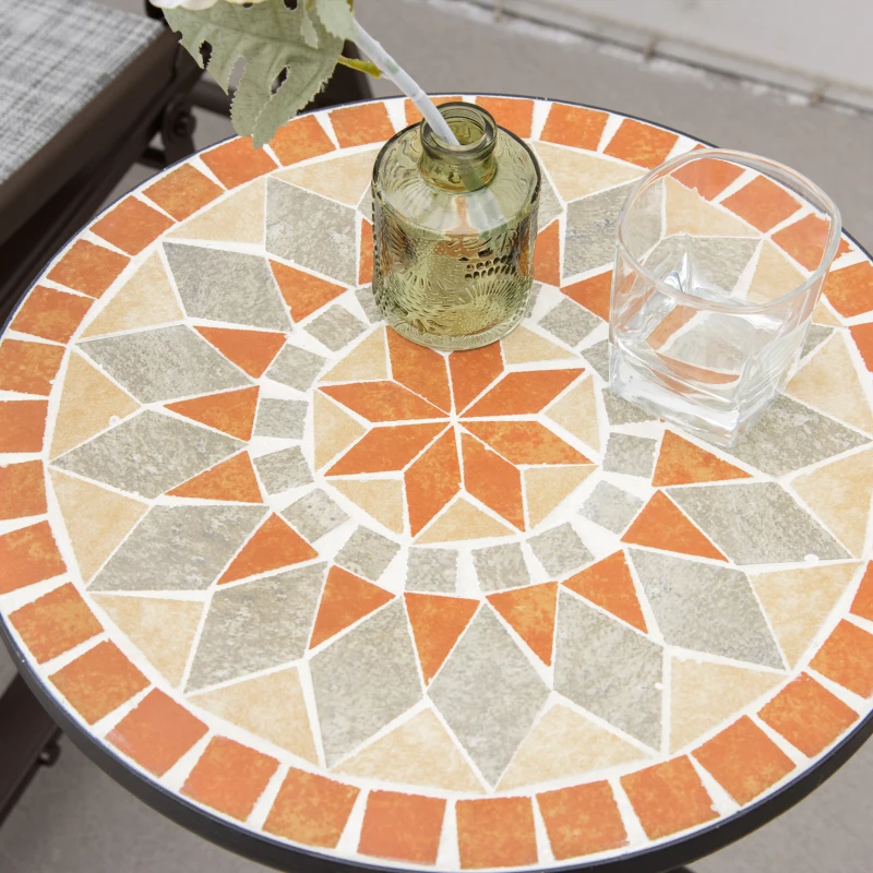 Outsunny Tavolino Rotondo per Esterni con Piano in Ceramica a Mosaico, in Metallo, Ø35.5x53.5 cm, Multicolore