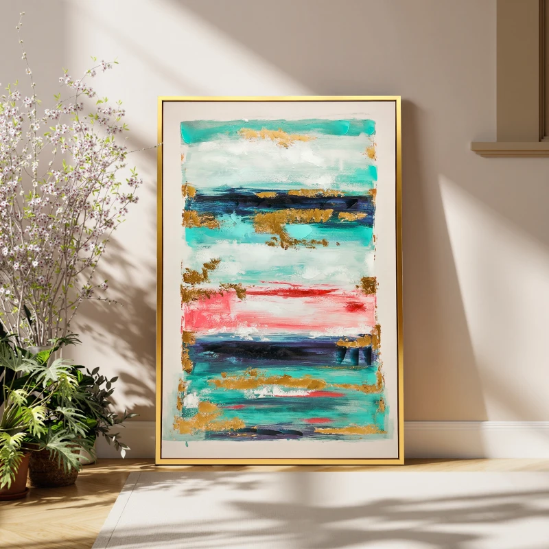 HOMCOM Quadro em Tela Abstrato Pintado à Mão 120x80 cm Quadro para Decoração de Salão Moderno com Moldura de Madeira Multicolor