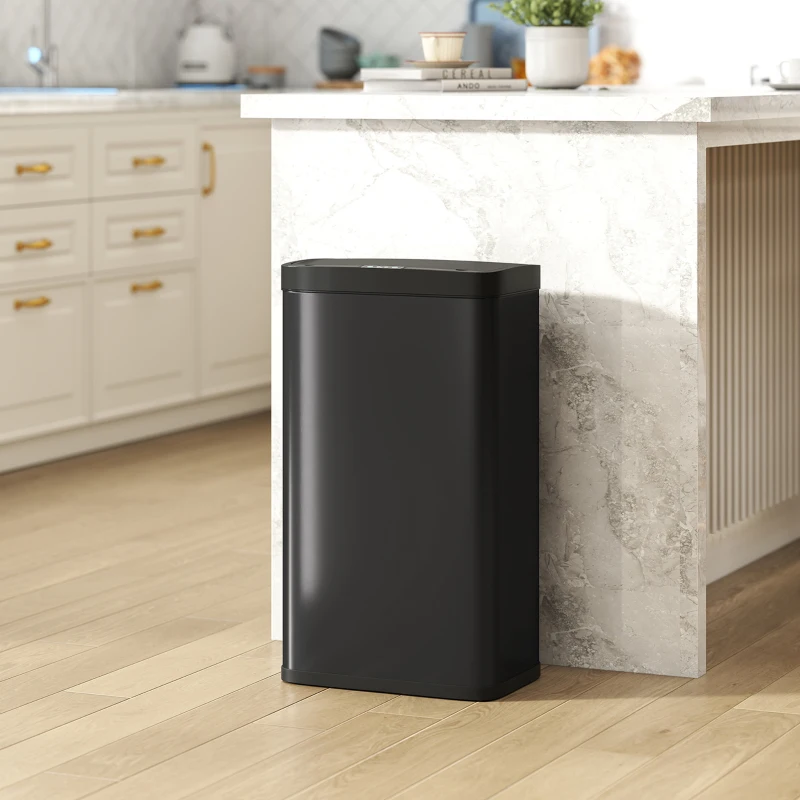 HOMCOM Cubo de Basura Cocina Automático 45 L con Sensor Infrarrojo Cierre Suave y Cubo Interior Extraíble Antihuellas Negro