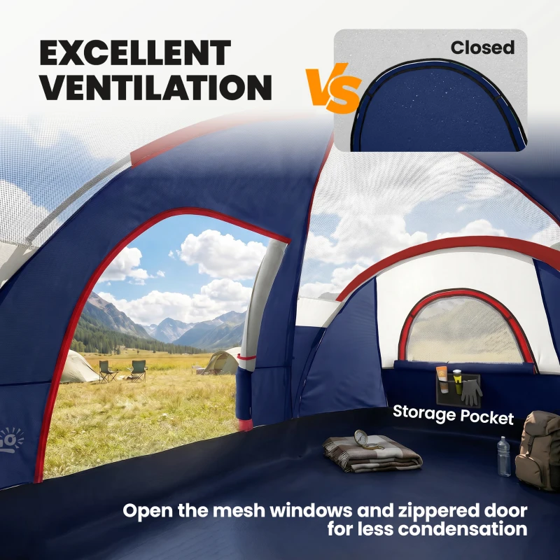 Outsunny 5 Man Camping Tent, Large Tunnel Tent, Water Resistant Hiking Shelter with Groundsheet and Carry Bag, Navy Blue