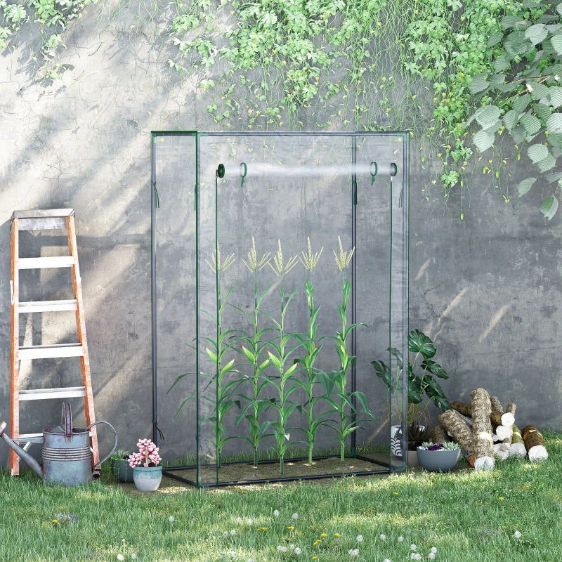 Outsunny Serre de jardin, serre de balcon, bâche renforcée PVC, châssis en acier, porte zippée enroulable, pour légumes plantes fleurs en toutes saisons intérieur et extérieur, 100 x 50 x 150 cm blanc