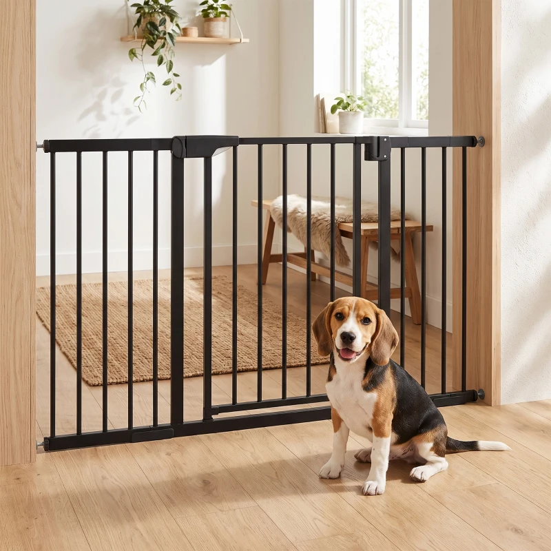 PawHut Barreira de Segurança para Cães e Bebés 76 a 130 cm com Extensão Fixação por Pressão sem Perfuração Branco