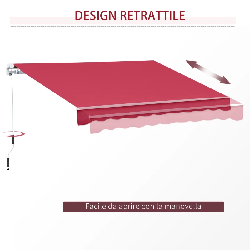 Outsunny Tenda da Sole per Esterno Avvolgibile a Manovella in Metallo e Alluminio, 4x2.5m, Rosso Scuro