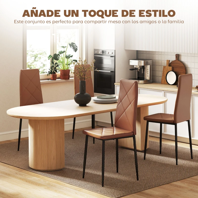 HOMCOM Set de 4 Sillas de Comedor Tapizadas de Piel Sintética con Respaldo Alto y Patas de Acero 41x50x97 cm Marrón