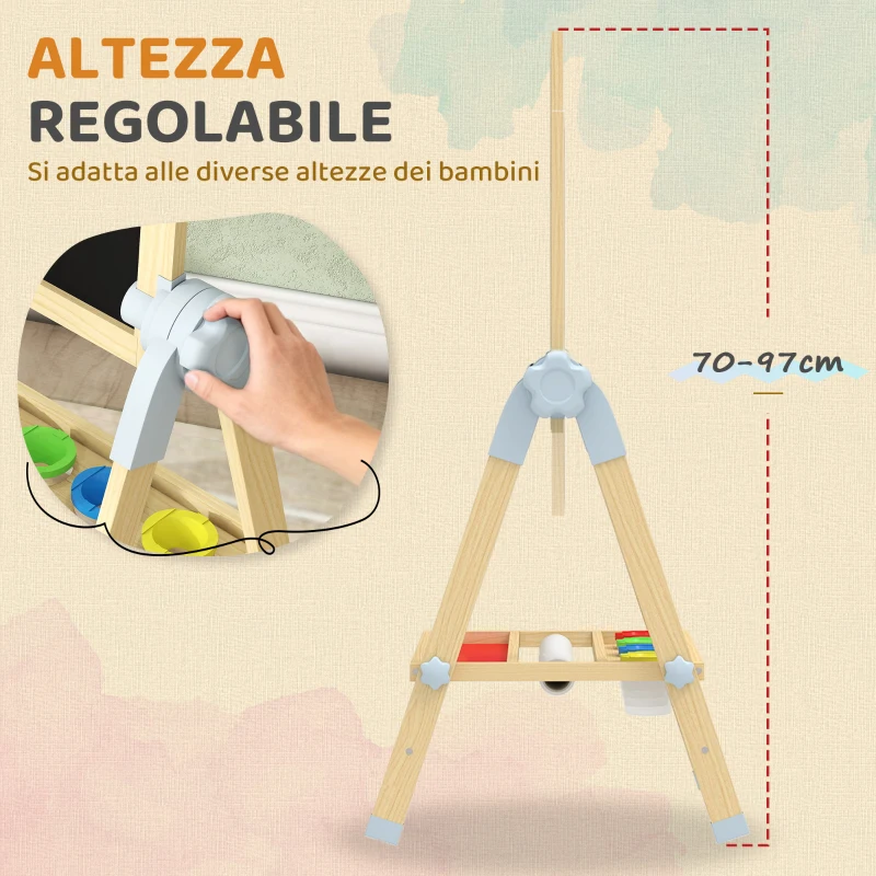 AIYAPLAY Cavalletto per Bambini Doppia Lavagna per Gesso e Pennarelli, Lavagnetta Magnetica e Rotolo di Carta, Legno