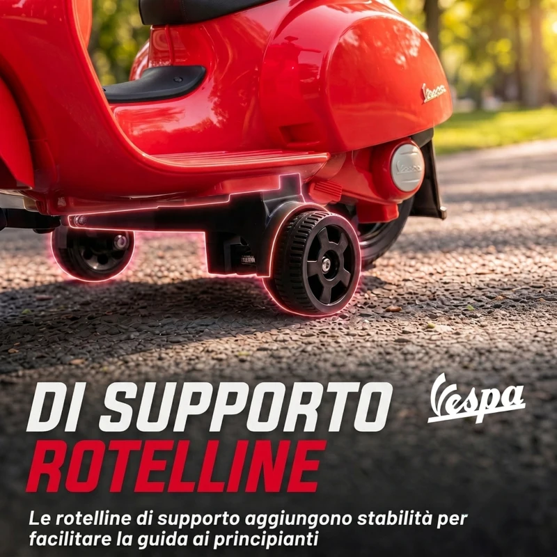 AIYAPLAY Moto Elettrica per Bambini 1.5-3 Anni MINI VESPA GTS 6V, Rossa