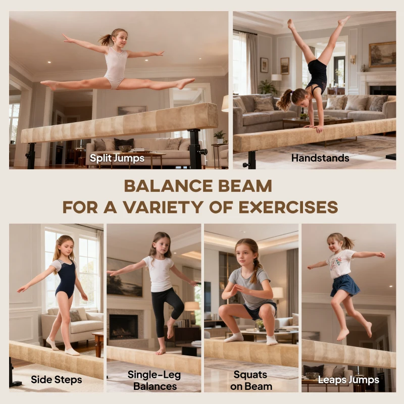 HOMCOM 7.5ft Adjustable Balance Beam, Gymnastics Beam with Wheels, Gymnastics Equipment for 6+ Years Old Training