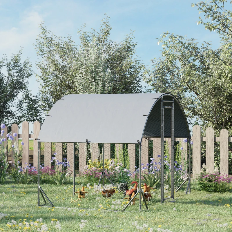 PawHut Coteț pentru Găini de Exterior, 2.8x2x2m Recinte din Oțel Zincat cu Acoperiș Impermeabil Anti-UV și Încuietoare, Cușcă pentru 4-6 Păsări, Iepuri și Rațe