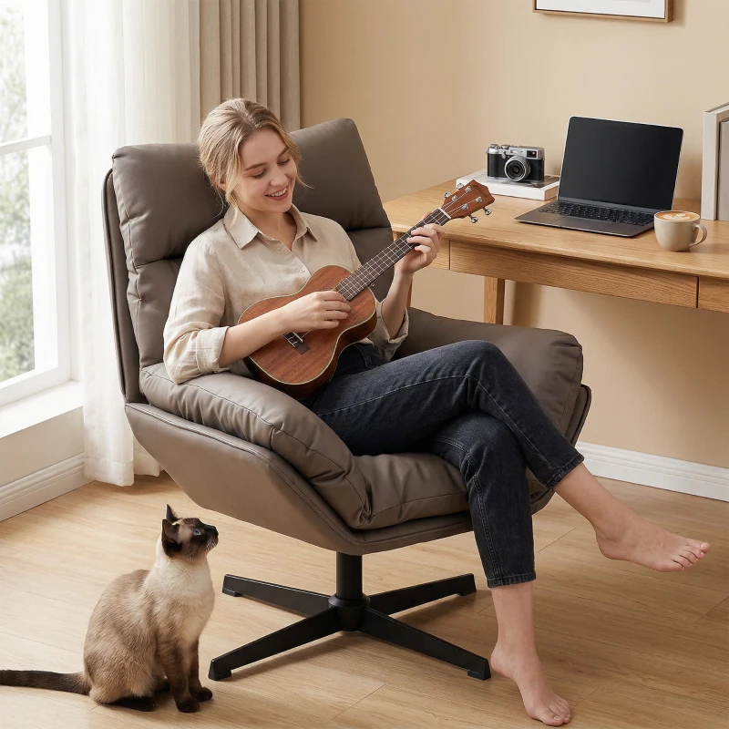 HOMCOM Accent Chair with 360 Swivel Armchair for Living Room with Padded Cushion Dark Brown