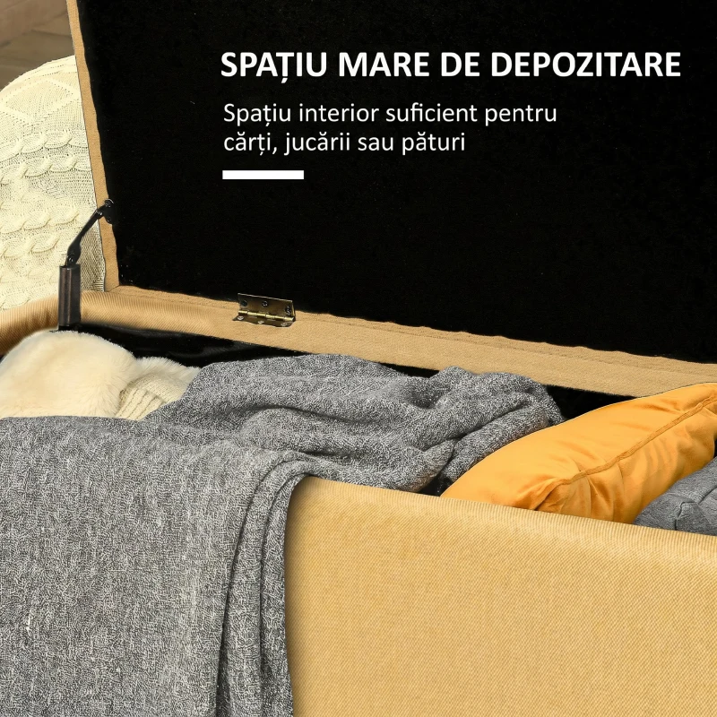 HOMCOM Bancă pentru Capătul Patului cu Spațiu de Depozitare și Tapițerie din Poliester Galben, 101x38.5x44.5 cm