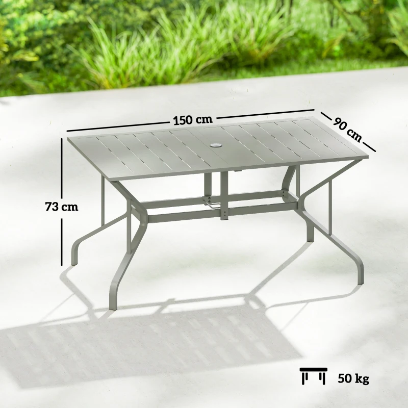 Outsunny Rectangle Garden Table with Parasol Hole, Outdoor Dining Table for 6, Patio Table for Balcony, 150cm x 90cm, Light Grey