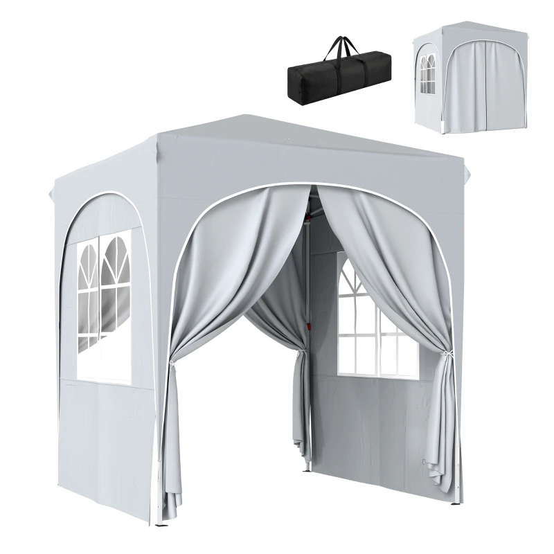 Outsunny Pavilion pliabil 2x2 m, reglabil, cu 4 pereți laterali, din metal și țesătură Oxford gri deschis