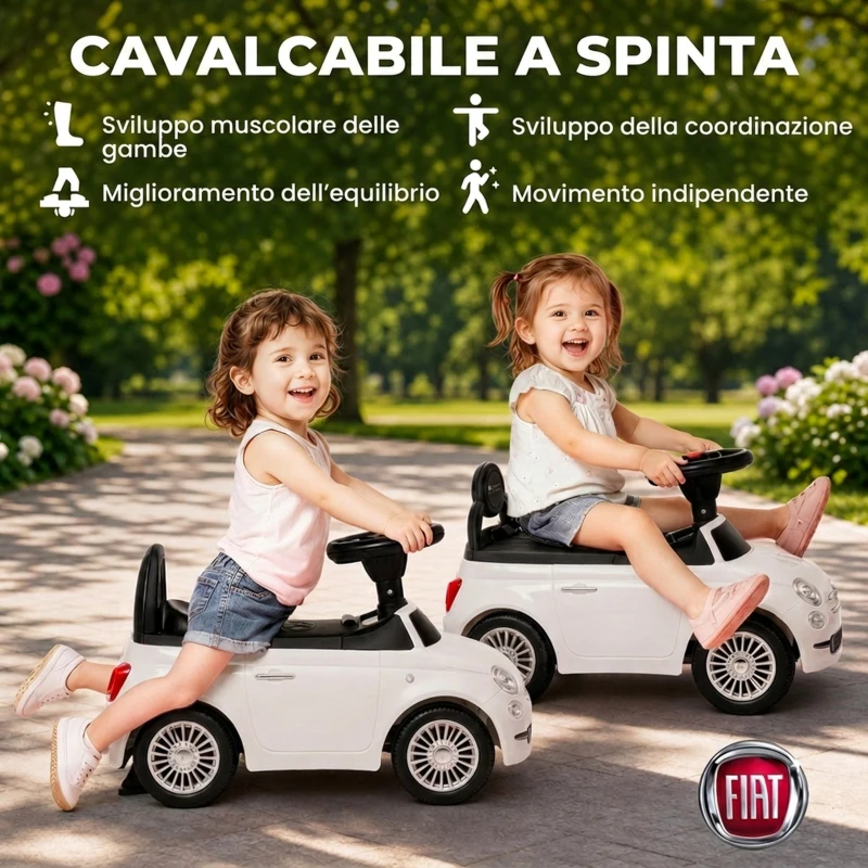 AIYAPLAY Macchina Cavalcabile per Bambini 12-36 Mesi Licenza Fiat con Musica e Clacson, Bianco