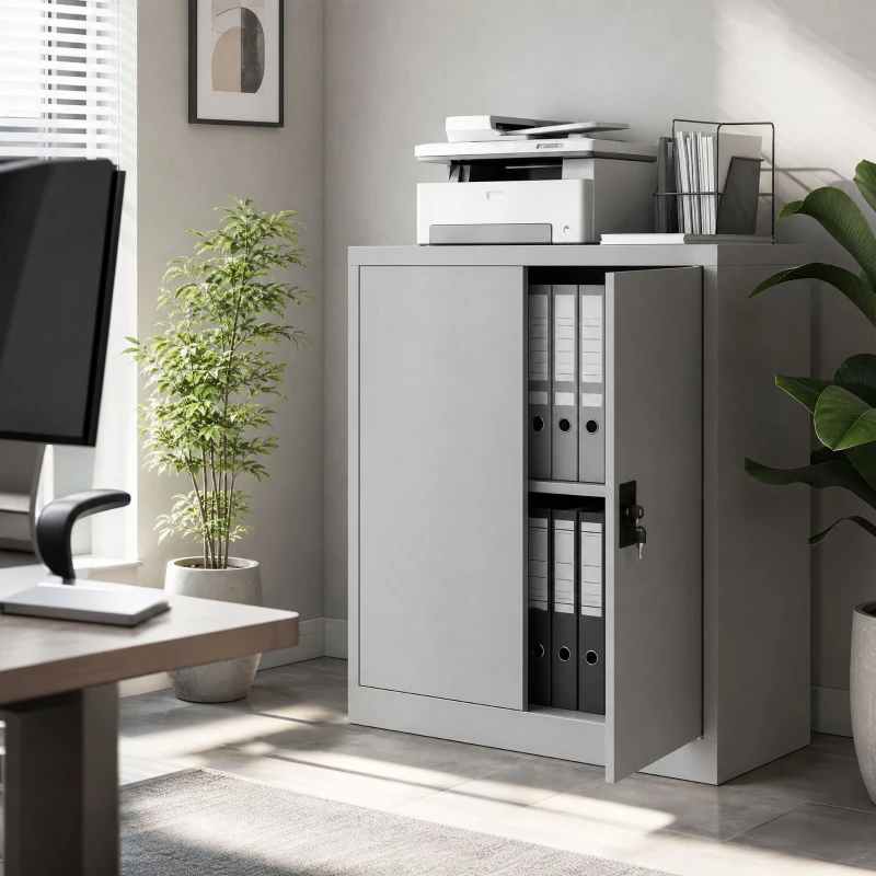 Vinsetto Armário de Escritório Metálico com 2 Portas Fechadura Prateleira Ajustável Armário Metálico 80x40x92,5 cm Cinza