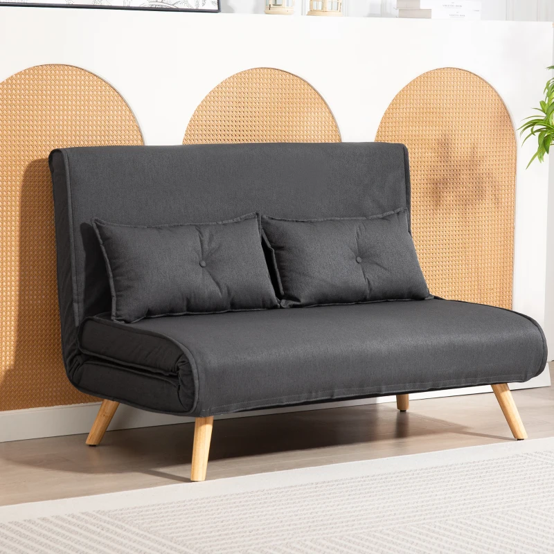 HOMCOM Two-Seater Linen-Look Sofa Bed - Charcoal Grey