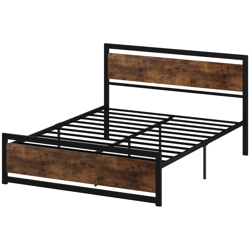 HOMCOM Cadru Pat Matrimonial din Lemn si Otel cu Sipci in Stil Industrial 160x200cm