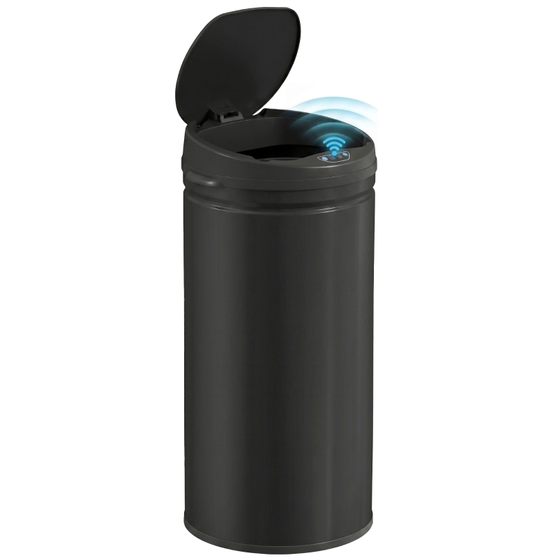 HOMCOM Poubelle cuisine automatique 42L acier inoxydable, poubelle à couvercle à fermeture en douceur, 30,5x30,5x68cm, noir